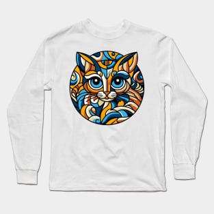 Pop art cat illustration. cubism cat illustration Long Sleeve T-Shirt